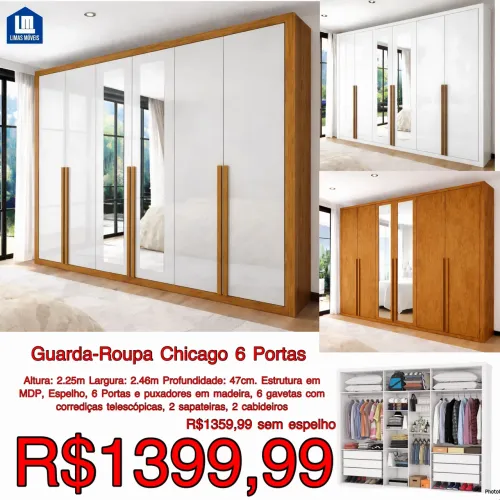 GUARDA ROUPA CASAL CHICAGO 6 PORTAS