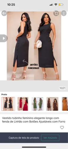 Vestido tubinho preto/botões laterais