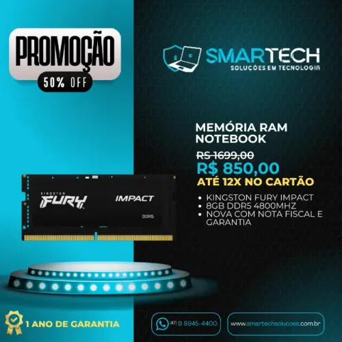 Memória ram notebook, 8gb ddr5 4800mhz, kingston fury impact