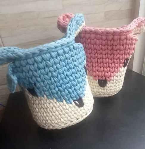  Cesto organizador decoração quarto de crianças e bebês tricô menino menina