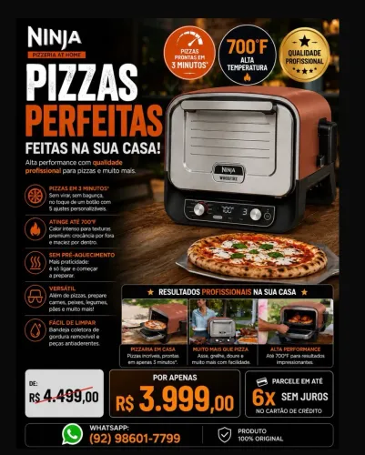 Forno Elétrico Ninja Woodfire - Pizzas Profissionais em 3 Minutos (Novo/Original)