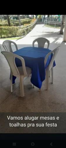 Aluguel de mesas e cadeiras e toalhas de festas.