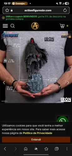 Caveira vermelha iron studios endgame 1/10, completa na caixa sem detalhes.