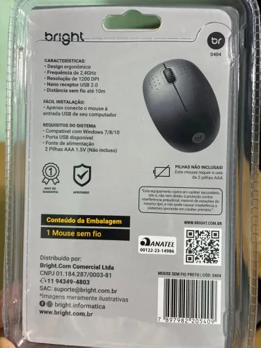 Mouse sem fio Bright 1200dpi