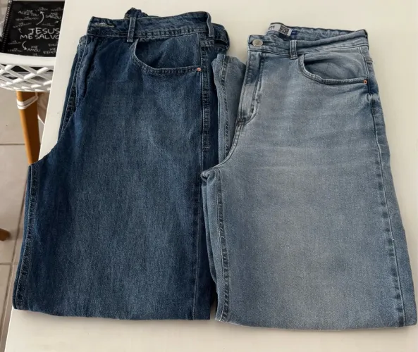 kit 2 calças jeans wide leg 42