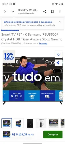 Smart TV 75" 4K Samsung 75U8600F Crystal HDR Tizen Alexa e Xbox Gaming zera na caixa 