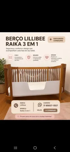 Berço Raika 3 em 1 Lilibee - Madeira
