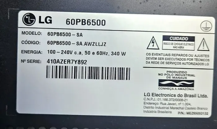 TV LG Plasma 60 Polegadas Full HD 60PB6500