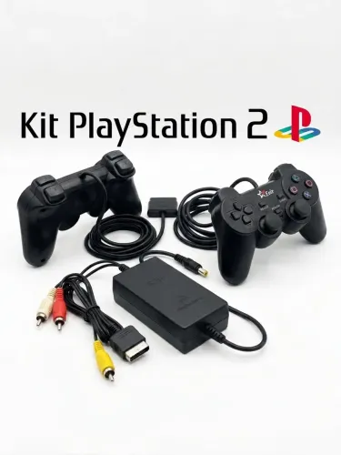 Kit Acessórios PlayStation 2 - Fonte Original + Cabo AV Original + 2 Controles