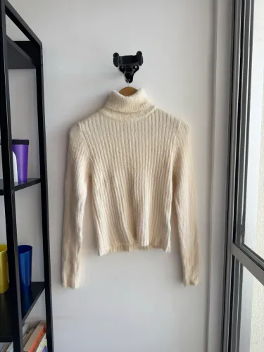 Blusa Gola Alta Bege/Damasco Canelada - Tam. 38 - Toque Macio