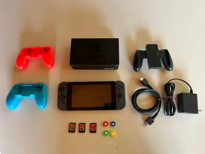 Nintendo Switch V1 Completo + 3 Jogos Mídia Física + Cartão de Memória 128 Gb