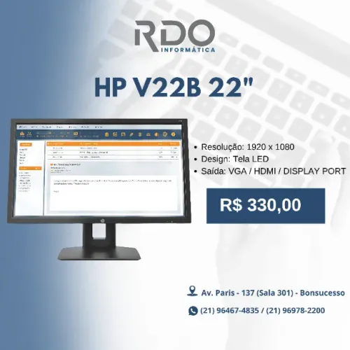 Monitor HP V22B 22? Full HD LED HDMI VGA DisplayPort - Monitor de alta qualidade