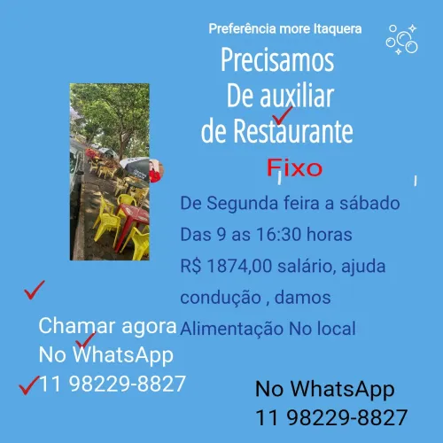 Ajudante de Restaurante para Itaquera 