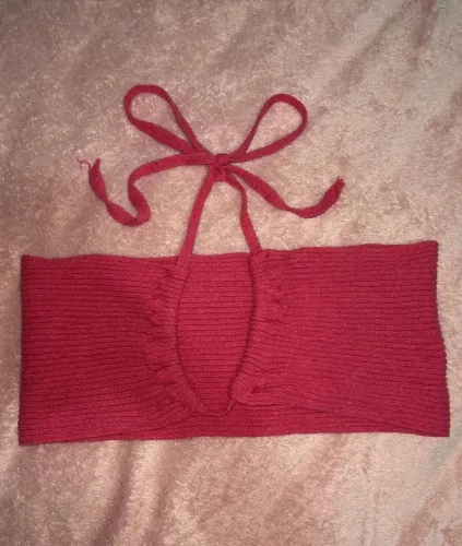 Top faixa rosa estilo crochê de algodão, tam: Único 