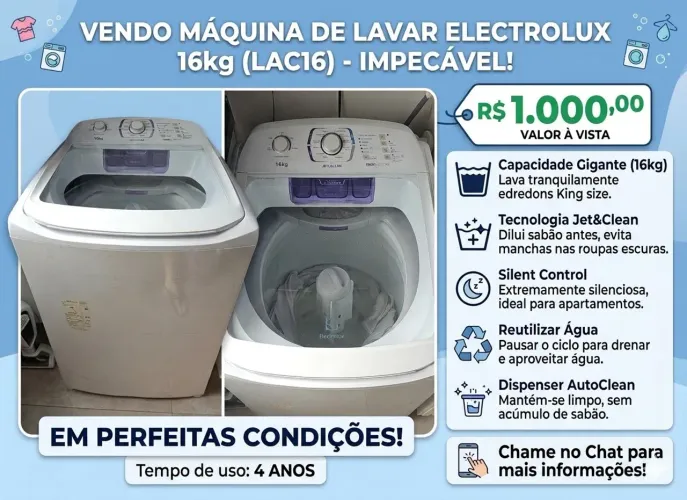 Máquina de Lavar Electrolux 16kg Jet&Clean (LAC16)