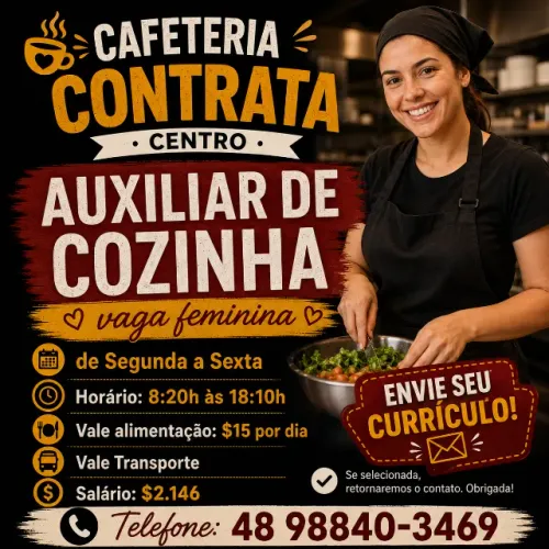Seg a Sex Auxiliar de Cozinha Feminino Centro Floripa
