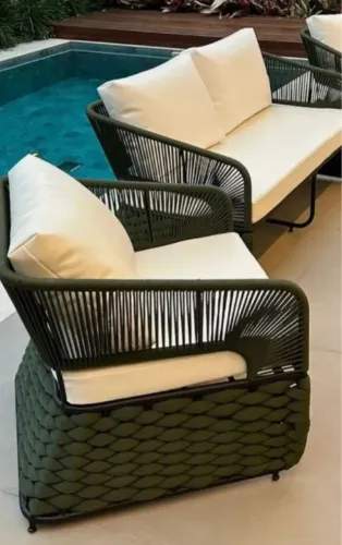Sofas aluminio área externa gourmet churrasqueira trico e corda nautica sol e chuva 