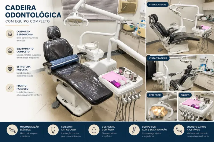 Cadeira Odontológica Completa com Equipo + Refletor + Cuspideira