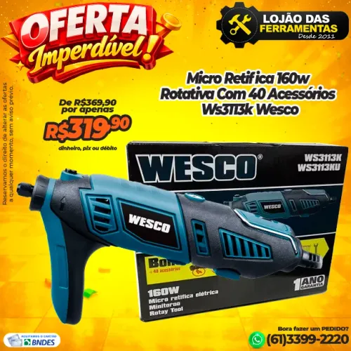Micro Retifica 160w Rotativa Com 40 Acessórios Ws3113k Wesco