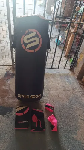 Saco de dar soco + acessórios luvas, faixa rosa