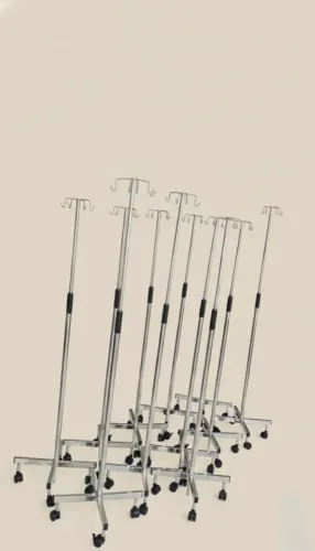 Kit 10 suportes de soro em aço inox com rodinhas