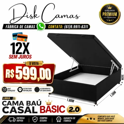 CAMA BAÚ CASAL BASIC 2.0 - Fabricação própria! Entrega mediante consulta de frete.
