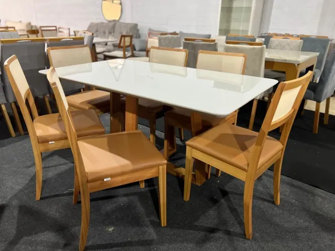 Mesa de Jantar Jasmim com 06 cadeira Artur 100% Madeira