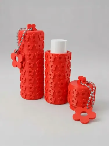 Porta Batom Chaveiro Floral Compacto Florzinhas Vermelho