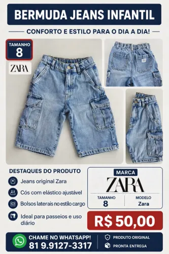 Bermuda Jeans Cargo infantil  Zara