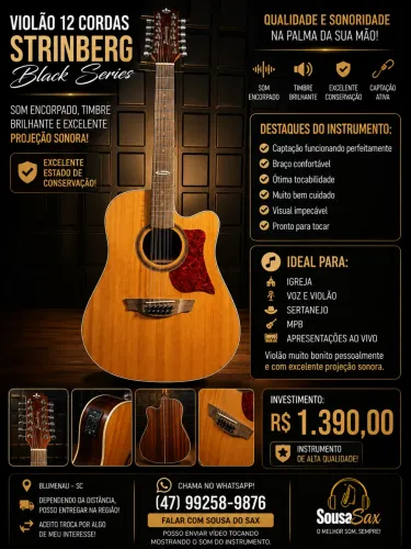 Violão Strinberg Black Series 12 Cordas Impecável