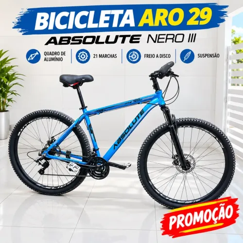 Bicicleta aro 29 Absolute Nero III Alumínio 21 marchas, Freio a Disco, Suspensão-