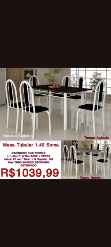 Mesa de Cozinha 1.40m Tampo Granito ou Ardozia