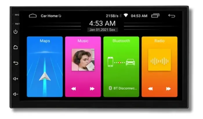 Central Multimídia Android 14  7 polegadas 4Gb/64Gb Bt/ Carplay E Android Auto sem fio