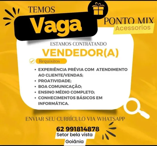 Ponto mix acessórios está contratando!
