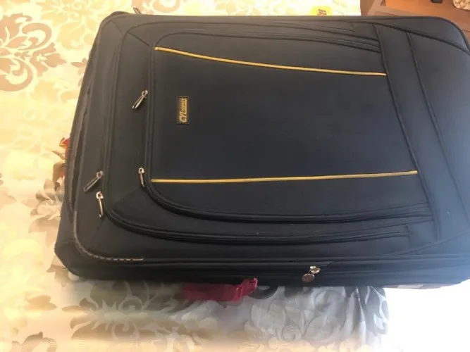 Mala de viagem tamanho G - azul com detalhes amarelos 