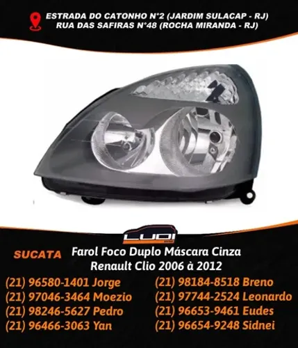 Farol Foco Duplo Máscara Cinza Renault Clio 2006 à 2012