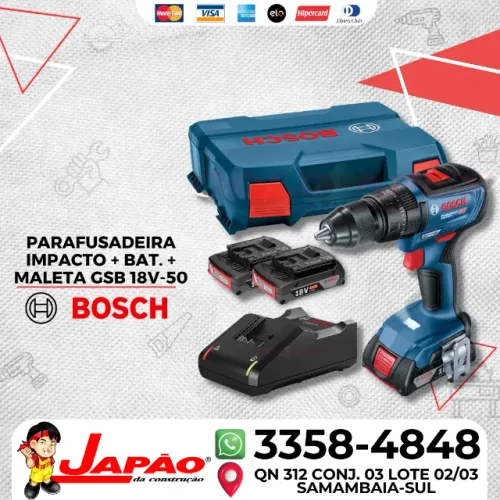 Parafusadeira/Furadeira de Impacto GSB 18V-50 Bosch + 2 Baterias + Maleta