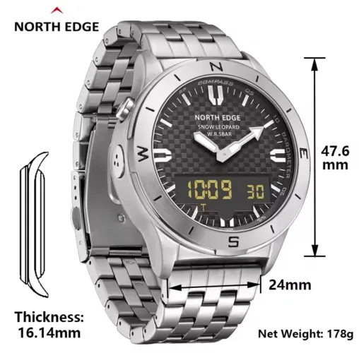 Relógio North Edge Snow Leopard Inox Prova D'água 5ATM Cromado
