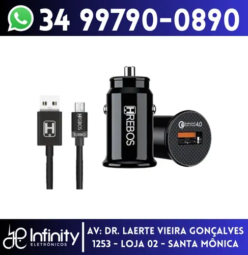Carregador de Celular para Carro Veicular com Cabo USB Hrebos