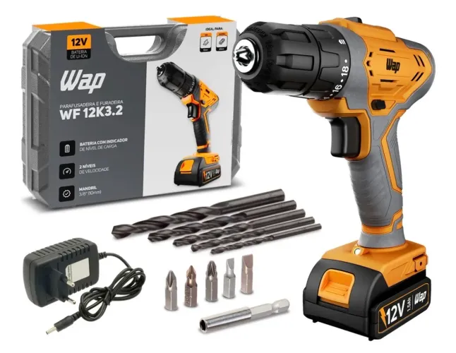 Parafusadeira e furadeira sem fio 12V Wap com maleta