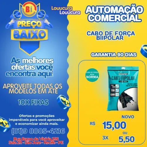 Cabo De Força Energia Tipo 8 Para Tv Smart Samsung LG Tcl