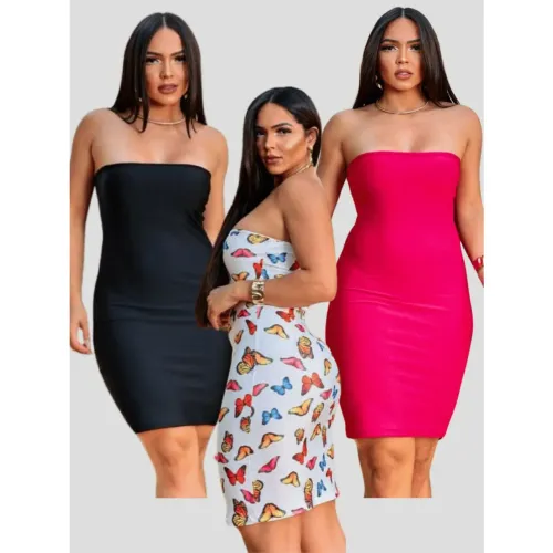 Vendo Vestido Canelado Tubinho Tomara que Caia - Cores Variadas