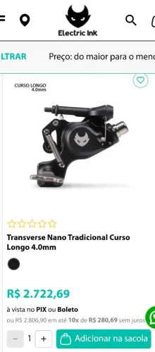 MÁQUINA DE TATUAGEM TRANSVERSE NANO+ FONTE R$1300