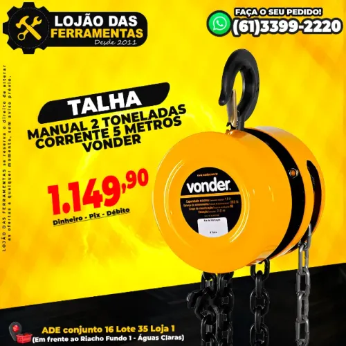 Talha Manual 2 Toneladas Corrente 5 Metros Vonder
