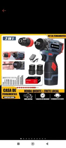 Parafusadeira elétrica 2 Bateriascom furadeira de lítio 2 em 1 de 16,8 V e torque de 45