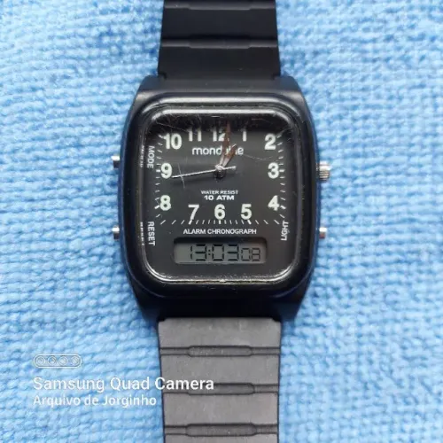 Relogio Mondaine unissex digital e analogico quadrado preto pulseira borracha 80654M0MVNP