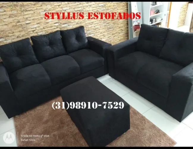 Conjunto de Sofás em Suede Preto - Estilo e Conforto!
