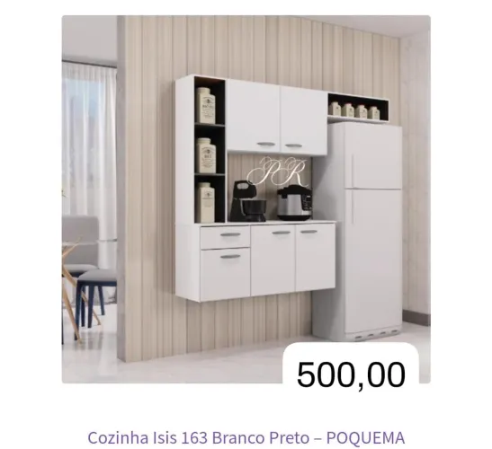 Cozinha Completa Isis 163 Branco Preto - POQUEMA