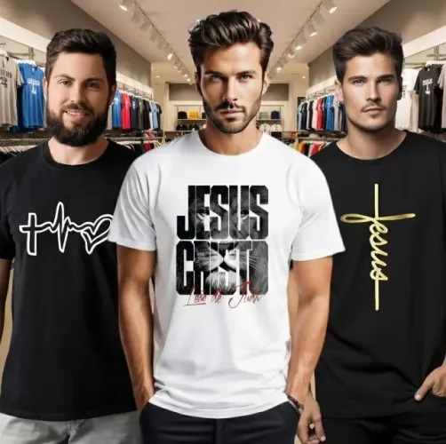 Kit c/3 Camiseta Cristã Gospel Estampa Sortida