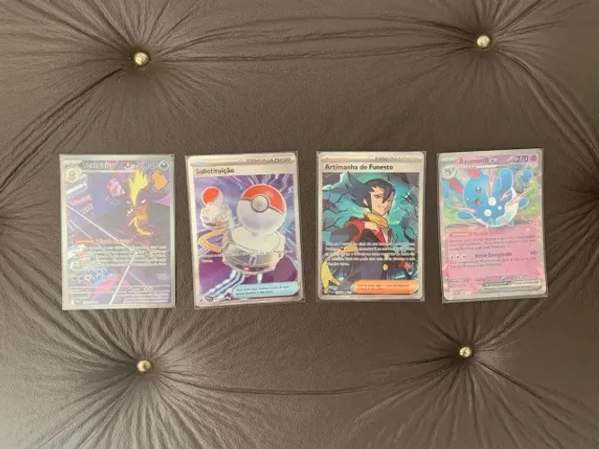 4 Cartas Pokemon Toxtricity, substituição, artimanha do funesto, Azumarill ex